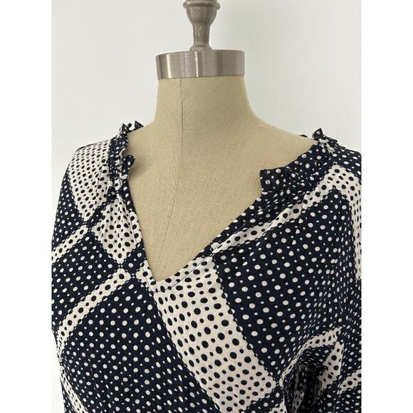 Nautica Scarf Dot Print Split Neck Top M - Picture 3 of 8